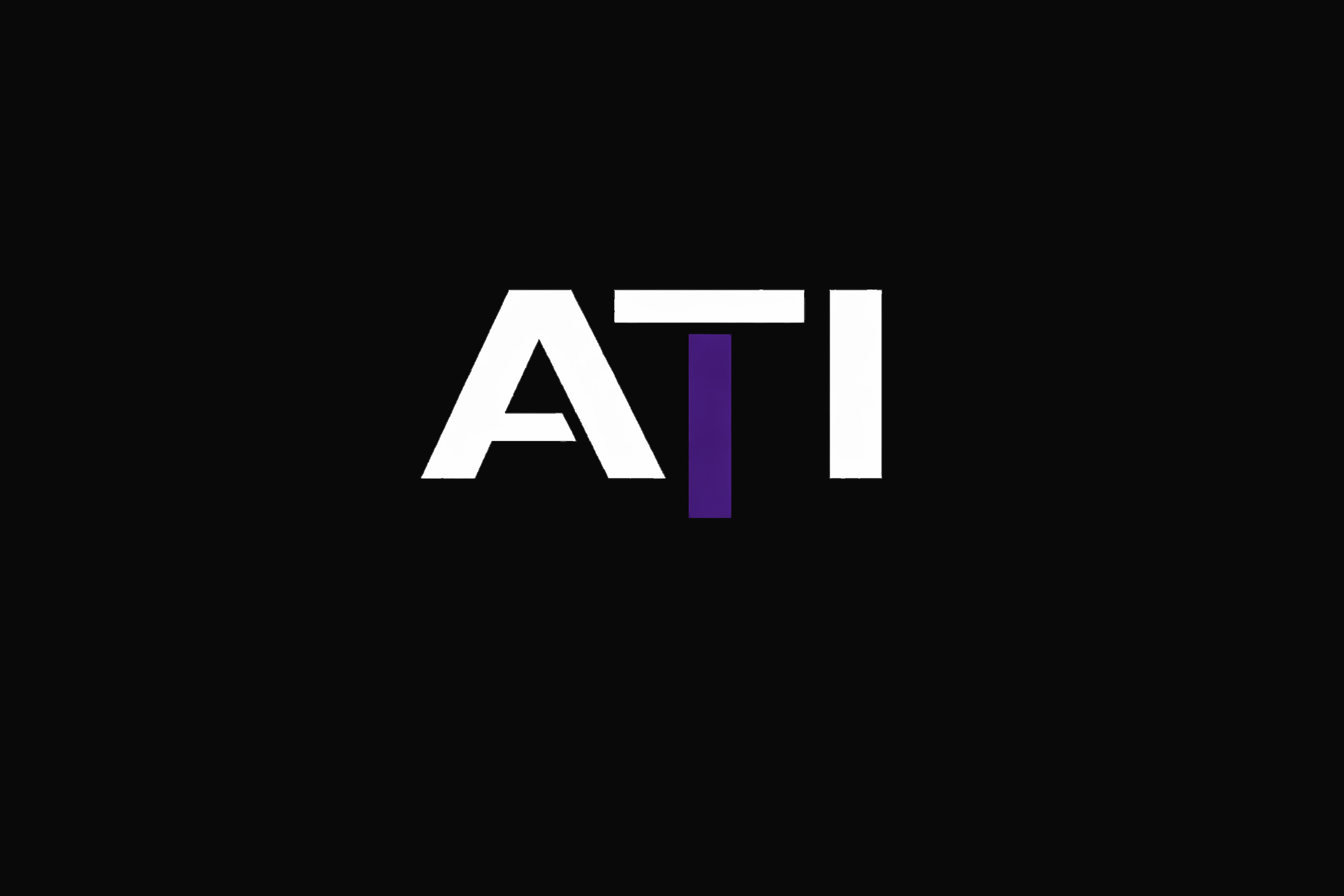 ATI logo with stylised letters on a dark background